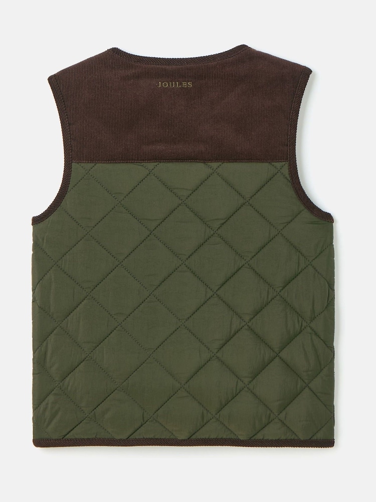 Joules Kids' Gibson Khaki Green Quilted Gilet - Image 2 of 5