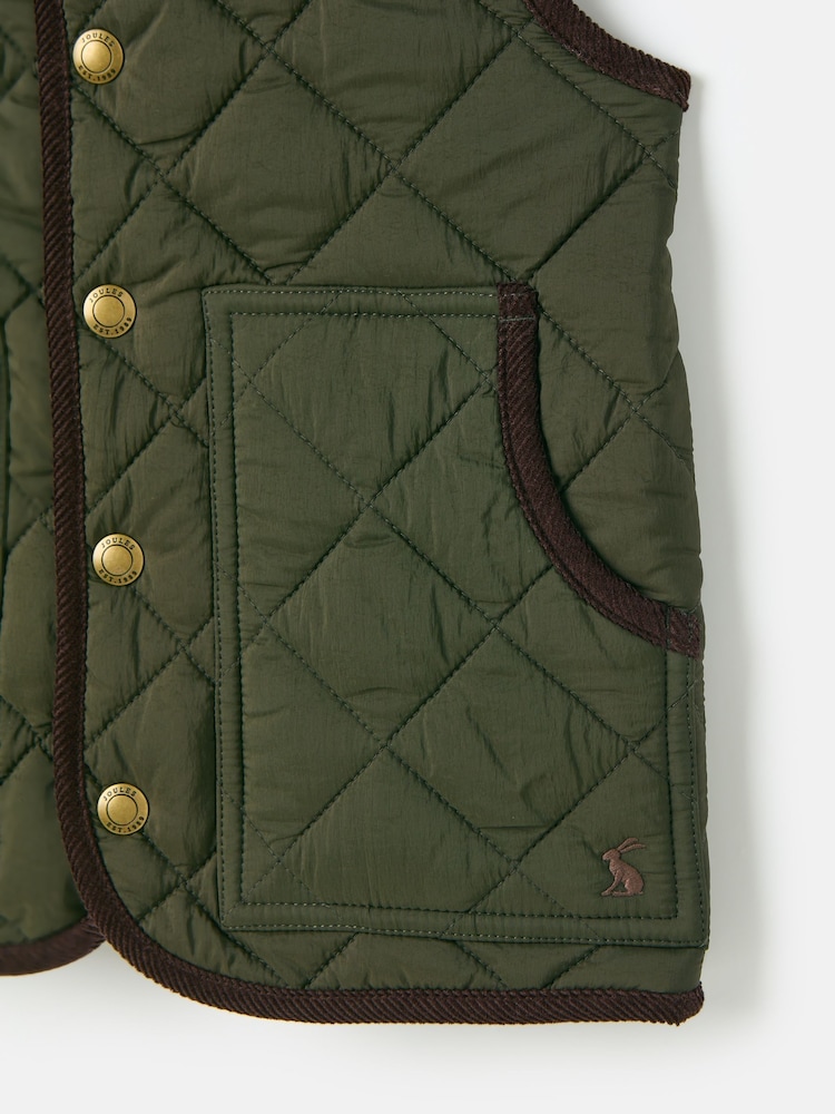 Joules Kids' Gibson Khaki Green Quilted Gilet - Image 5 of 5