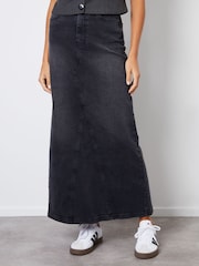 Grau - Threadbare Denim-Maxirock mit Schlitz auf der Rückseite und Schwalbenschwanzsaum - Bild 2 von 5