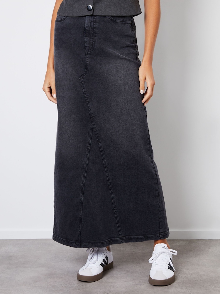 Grau - Threadbare Denim-Maxirock mit Schlitz auf der Rückseite und Schwalbenschwanzsaum - Bild 2 von 5