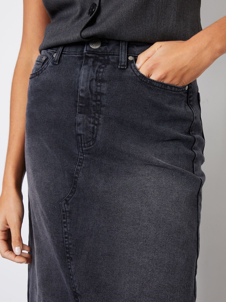 Grau - Threadbare Denim-Maxirock mit Schlitz auf der Rückseite und Schwalbenschwanzsaum - Bild 5 von 5