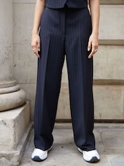 Threadbare Blue Wide Leg Pinstripe Trousers - Image 1 of 4