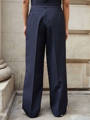 Threadbare Blue Wide Leg Pinstripe Trousers - Image 2 of 4