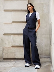 Threadbare Blue Wide Leg Pinstripe Trousers - Image 3 of 4