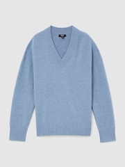 Reiss Soft Blue Alberz Wool-Cashmere V-Neck Jumper - Image 2 of 8