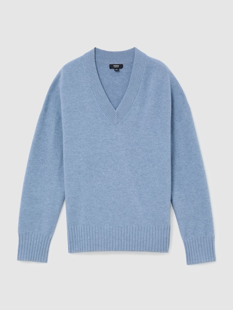Reiss Soft Blue Alberz Wool-Cashmere V-Neck Jumper - Image 2 of 8 Reiss Soft Blue Alberz Wool-Cashmere V-Neck Jumper - Image 2 of 8