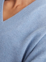 Reiss Soft Blue Alberz Wool-Cashmere V-Neck Jumper - Image 5 of 8