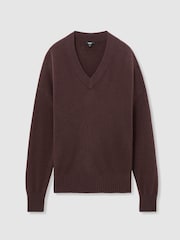 Reiss Chocolate Brown Alberz Wool-Cashmere V-Neck Jumper - Image 2 of 7