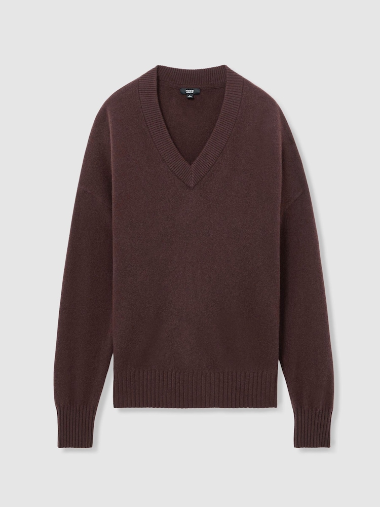 Reiss Chocolate Brown Alberz Wool-Cashmere V-Neck Jumper - Image 2 of 7 Reiss Chocolate Brown Alberz Wool-Cashmere V-Neck Jumper - Image 2 of 7