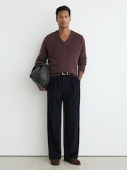 Reiss Chocolate Brown Alberz Wool-Cashmere V-Neck Jumper - Image 3 of 7