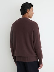 Reiss Chocolate Brown Alberz Wool-Cashmere V-Neck Jumper - Image 6 of 7