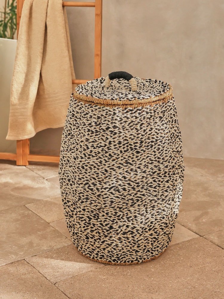 Black/White Seagrass Hamper Laundry Basket - Image 1 of 6