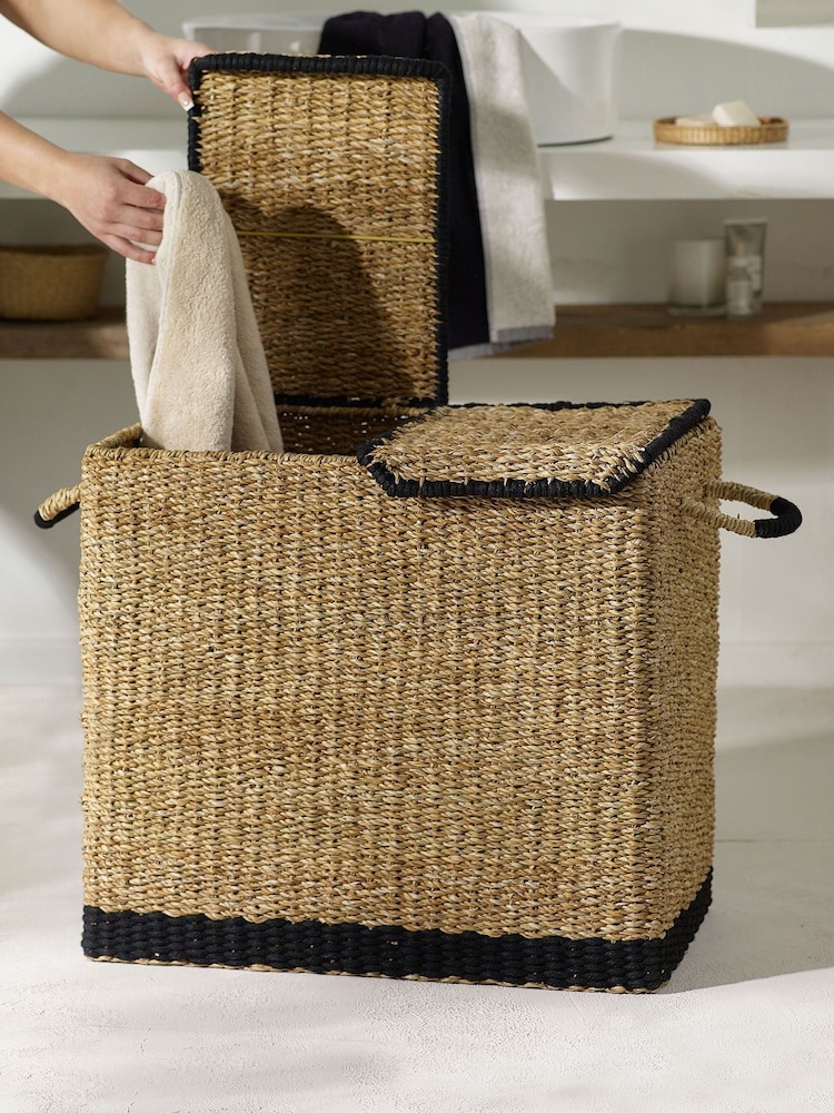Monochrome Seagrass Sorter Laundry Basket - Image 2 of 5