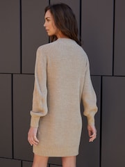 Threadbare Brown Petite V-Neck Knitted Jumper Dress - Image 2 of 4