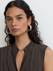 Reiss Dark Grey Gracie Drape-Detail Band-Collar Midi Dress - Image 3 of 8