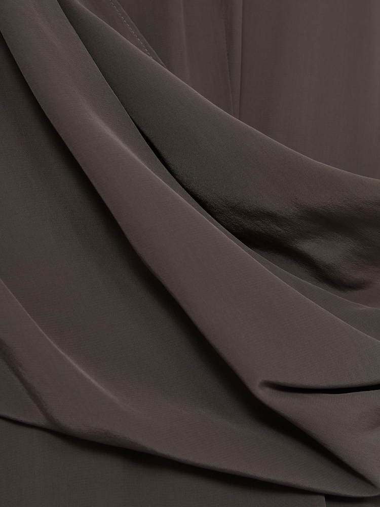 Reiss Dark Grey Gracie Drape-Detail Band-Collar Midi Dress - Image 8 of 8