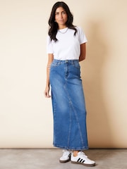 Threadbare Blue Split Back Fishtail Denim Maxi Skirt - Image 1 of 5