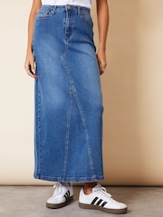 Threadbare Blue Split Back Fishtail Denim Maxi Skirt - Image 3 of 5