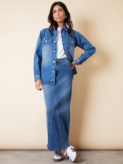 Threadbare Blue Split Back Fishtail Denim Maxi Skirt - Image 4 of 5