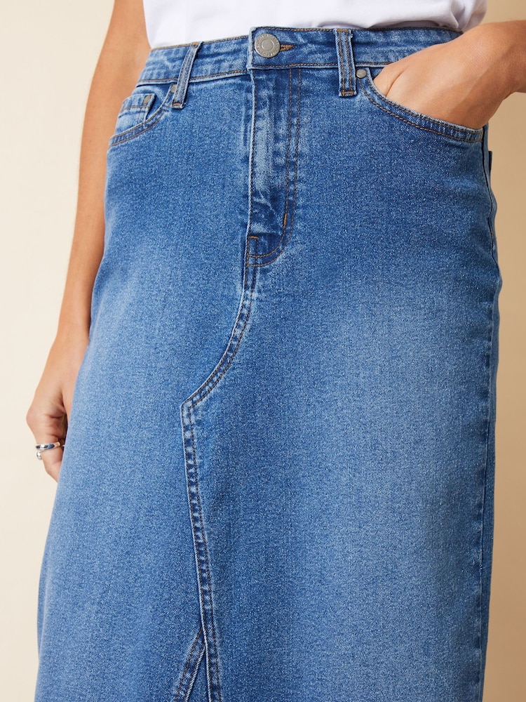 Threadbare Blue Split Back Fishtail Denim Maxi Skirt - Image 5 of 5