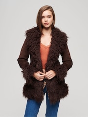 Superdry Brown Faux Fur Lined Afghan Coat - Image 1 of 6