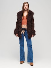Superdry Brown Faux Fur Lined Afghan Coat - Image 3 of 6