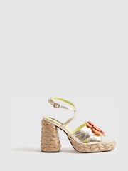 River Island Natural Terry De Havilland Raffia Flower Heeled Sandals - Image 1 of 6