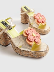 River Island Natural Terry De Havilland Raffia Flower Heeled Sandals - Image 4 of 6
