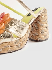 River Island Natural Terry De Havilland Raffia Flower Heeled Sandals - Image 5 of 6