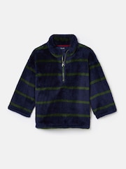 Joules Boys' Woozle Navy & Green Stripe Half Zip Borg Fleece - Image 1 of 4