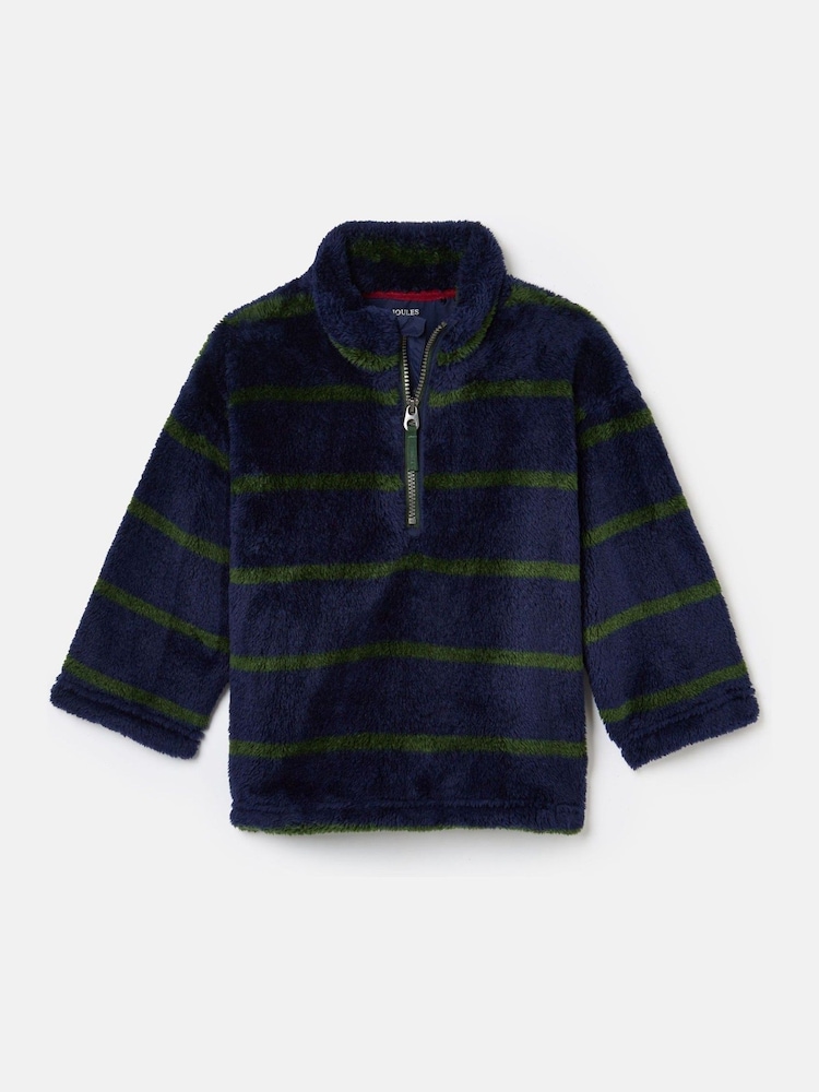 Joules Boys' Woozle Navy & Green Stripe Half Zip Borg Fleece - Image 1 of 4