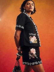 River Island Black Terry De Havilland Beaded Floral Shorts - Image 2 of 4