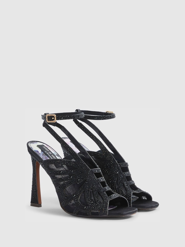 River Island Black Terry De Havilland Butterfly Caged Heeled Sandals - Image 2 of 6