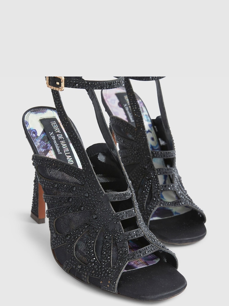 River Island Black Terry De Havilland Butterfly Caged Heeled Sandals - Image 6 of 6