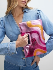 River Island Pink Terry De Havilland Swirl Print Clutch Bag - Image 1 of 6