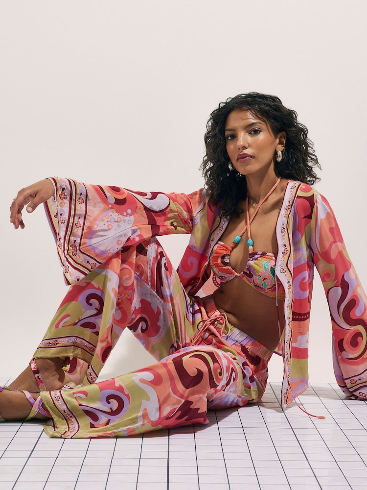 River Island Orange Terry De Havilland Swirl Print Wide Leg Trousers - Image 4 of 4