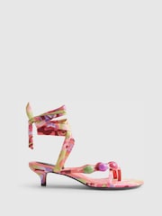 River Island Orange Terry De Havilland Beaded Scarf Heeled Sandals - Image 1 of 5