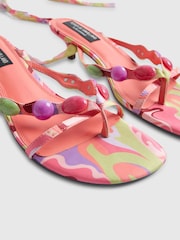 River Island Orange Terry De Havilland Beaded Scarf Heeled Sandals - Image 4 of 5