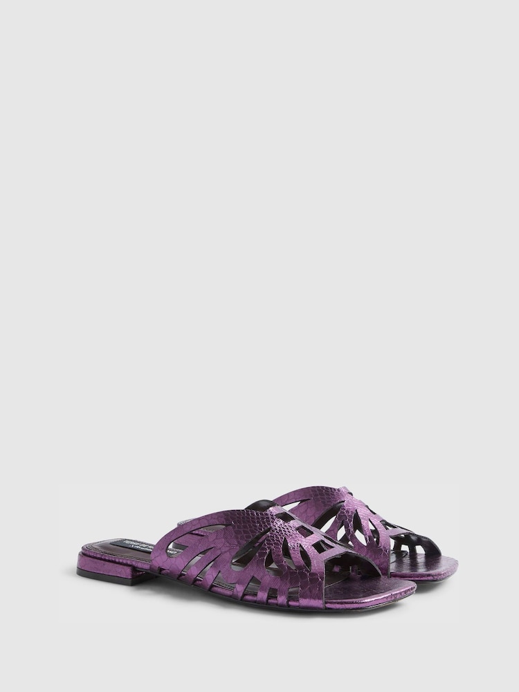 River Island Purple Terry De Havilland Butterfly Flat Mule Sandals - Image 2 of 6 River Island Purple Terry De Havilland Butterfly Flat Mule Sandals - Image 2 of 6