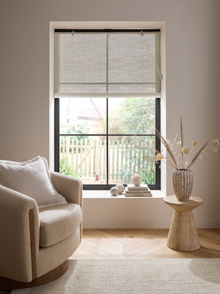 White Ready Made Bamboo Roller Blind - Image 1 of 6