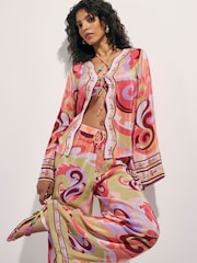 River Island Orange Terry De Havilland Long Sleeve Swirl Print Kaftan - Image 1 of 4