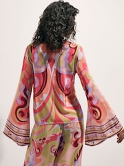 River Island Orange Terry De Havilland Long Sleeve Swirl Print Kaftan - Image 2 of 4