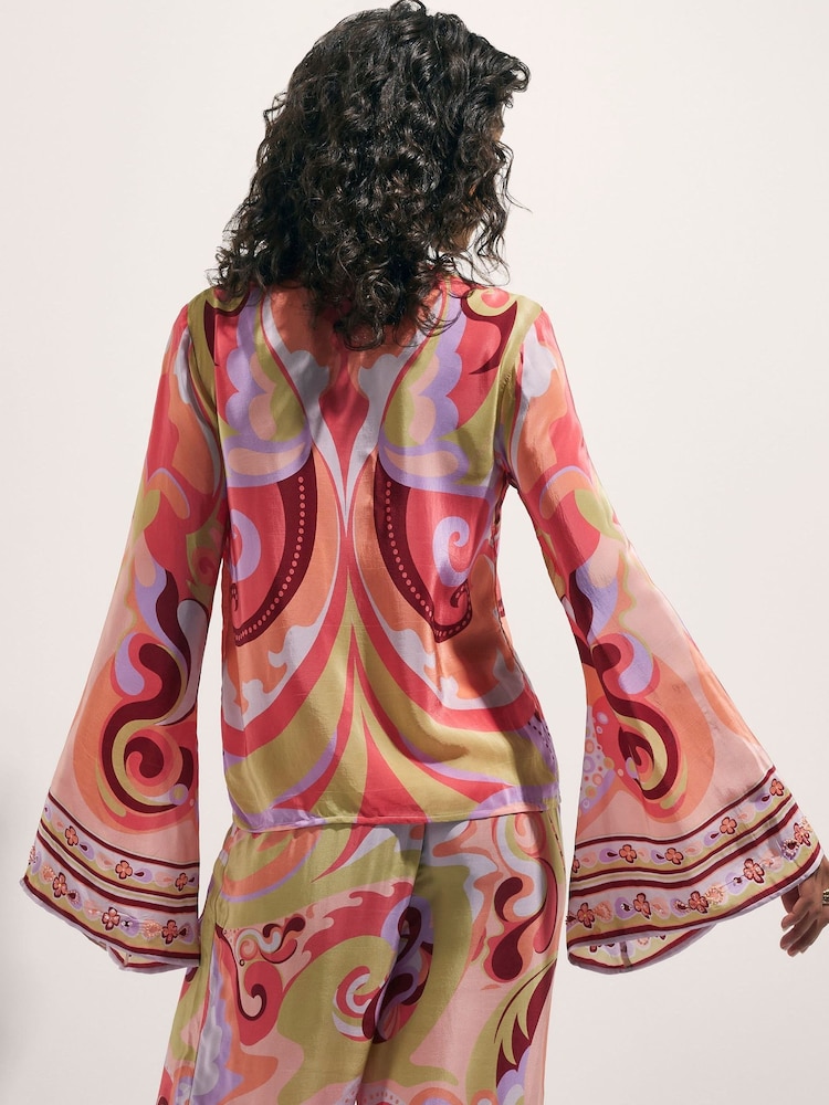 River Island Orange Terry De Havilland Long Sleeve Swirl Print Kaftan - Image 2 of 4