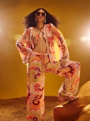 River Island Orange Terry De Havilland Long Sleeve Swirl Print Kaftan - Image 3 of 4