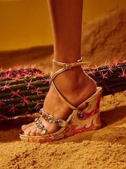 River Island Pink Terry De Havilland Gem Detail Wedges - Image 1 of 6