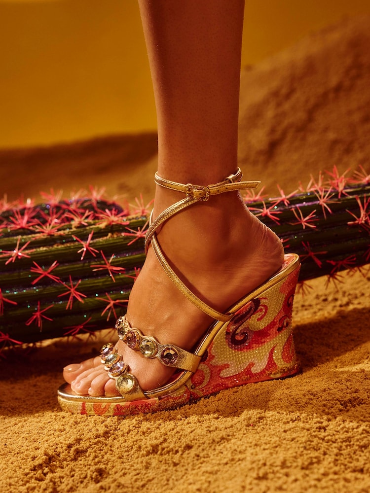 River Island Pink Terry De Havilland Gem Detail Wedges - Image 1 of 6