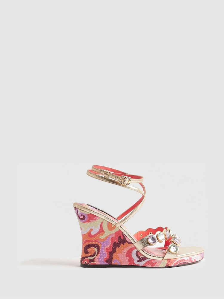 River Island Pink Terry De Havilland Gem Detail Wedges - Image 2 of 6