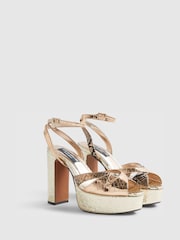 River Island Gold Terry De Havilland Snake Print Cross Strap Platform Sandals - Image 3 of 6