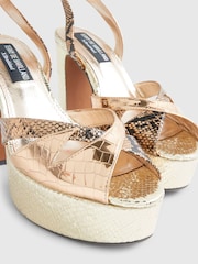 River Island Gold Terry De Havilland Snake Print Cross Strap Platform Sandals - Image 6 of 6