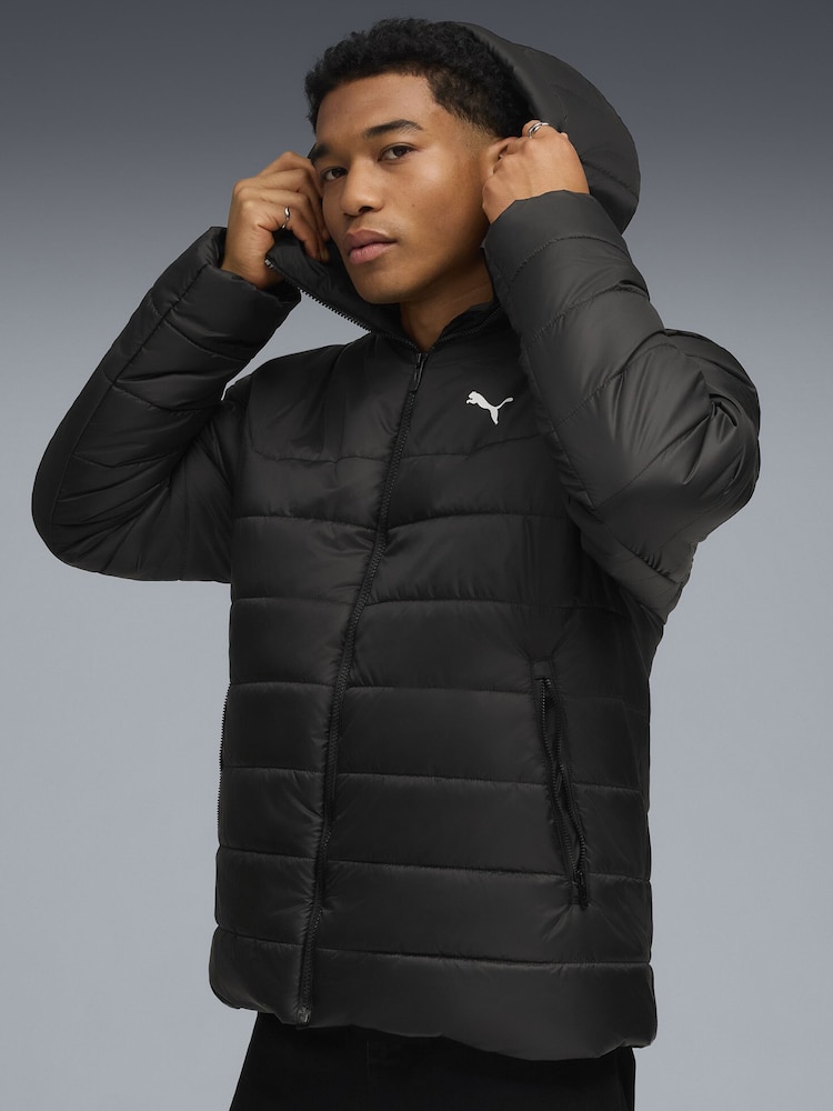 Puma Black Essentials Hooded Padded Jacket - Image 1 of 7 Puma Black Essentials Hooded Padded Jacket - Image 1 of 7